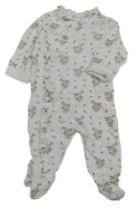 Bílý žebrovaný overal s králíčky a volánkem MANOR