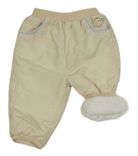 Béžovo-smetanové pruhované šusťákové zateplené kalhoty s kuřátkem Ergee