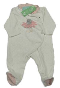 Nové - bílý puntíkatý sametový overal s koalou a kytičkou a límečkem OBaïBi