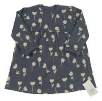 Nové - tmavomodrošedé teplákové šaty s kytičkami George