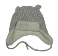 Šedo-bílá melírovaná zateplená beranice s oušky Smile