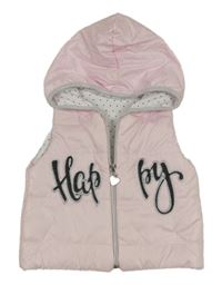 Světlerůžová prošívaná šusťáková zateplená vesta s nápisem a kapucí Hippil