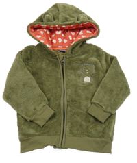 Khaki plyšový bomber s kočičkou a kapucí s oušky lupilu