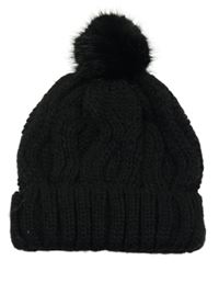 Černá vzorovaná vlněná čepice s bambulí H&M