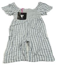 Nové - modro-světlemodro-bílý kostkovaný lněný kraťasový overal V BY VERY