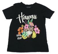 Černé tričko s ovocem a květy a nápisy PRIMARK