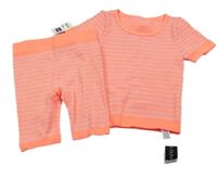 Nové - 2Set - Světlerůžovo-neonově korálové pruhované žebrované crop tričko + kraťasy St. Bernard