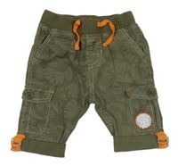 Khaki cargo plátěné rolovací kalhoty s listy a nášivkou a úpletovým pasem Smile