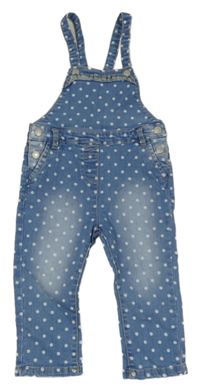 Modré puntíkaté riflové laclové kalhoty s volánkem Topomini