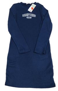 Nové - tmavomodré žebrované úpletové šaty s nápisy PRIMARK