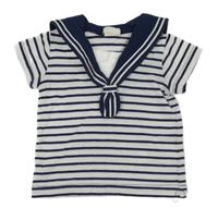 Bílo-tmavomodré pruhované námořnické tričko s límcem H&M