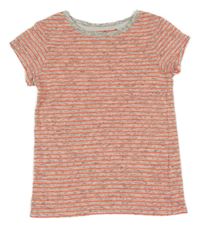 Bílo-černo-křiklavě korálové pruhované melírované tričko Next