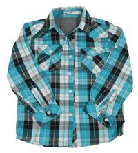 Azurovo-bílo-černá kostkovaná košile GLO-STORY