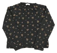 Tmavošedé triko s kytičkami MANGO