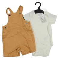 Nové - 2Set - Karamelové riflové laclové kraťasy + bílé body M&S