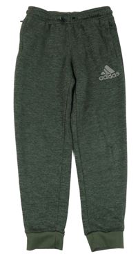 Khaki-černé melírované funkční sportovní tepláky Adidas