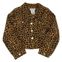 Hnědo-černá vzorovaná manšestrová crop bunda s límečkem RACHEL ZOE