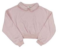 Světlerůžová crop mikina s límečkem H&M