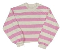 Růžovo-bílá pruhovaná crop mikina H&M