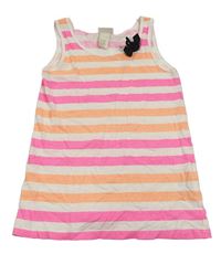 Bílo-neonově růžovo-oranžový pruhovaný top s mašlí zn. H&M