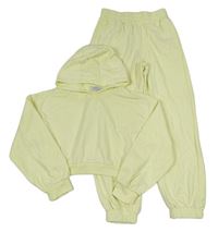 2set - Světležlutá crop mikina s motýlem a kapucí + tepláky Primark