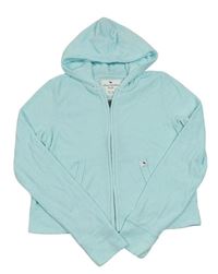 Světlemodrá froté propínací crop mikina s kapucí Abercrombie&Fitch