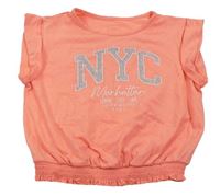 Neonově oranžové crop tričko s nápisem River Island