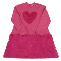 Fuchsiové teplákovo/chlupaté šaty se srdcem