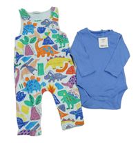Nové - 2set - Světlemodré laclové tepláky s dinosaury + modré body Next