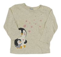 Světlešedé melírované triko s tučňákem a srdíčky Dopodopo