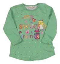 Zelená  tepláková tunika s kočkou a puntíky Liegelind