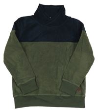 Khaki-tmavomodrá fleecová mikina s komínovým límcem Yigga