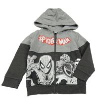 Šedo-tmavošedá melírovaná propínací mikina se Spidermanem a kapucí Marvel