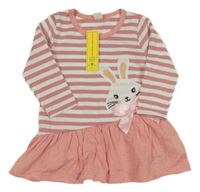 Nové - Starorůžovo-bílé pruhované teplákovo/bavlněné šaty s králíkem Shein