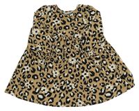 Hnědé lehké šaty s leopardím vzorem a květy Matalan