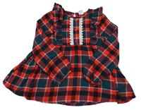Červeno-tmavozeleno-bílá kostkovaná tunika s krajkou a volánky Little Kids