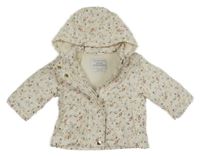 Smetanová květovaná šusťáková zateplená bunda s kapucí Primark