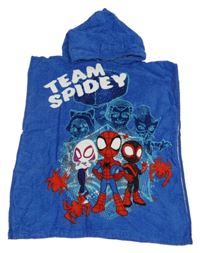 Modré froté osuškové pončo se Spidermanem a kapucí Marvel