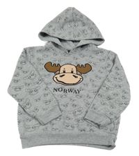 Šedá melírovaná mikina s losy a kapucí