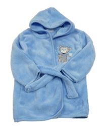 Modrý chlupatý župan s medvědem a kapucí