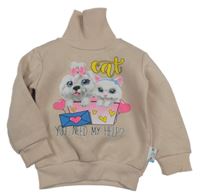 Pudrová mikina s kočkou se psem a rolákem