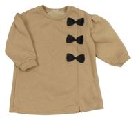 Hnědé teplákové šaty s mašlemi