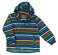 Černo-barevná pruhovaná šusťáková jarní bunda s kapucí