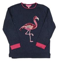 Tmavomodrý svetr s plameňákem s flitry Joules