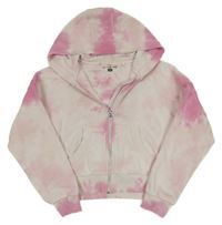 Bílo-růžová batikovaná propínací oversize mikina s kapucí F&F