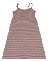 Šedo-červené pruhované bavlněné šaty