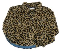 Hnědo-černá huňatá košilová bunda s leopardím vzorem Zara