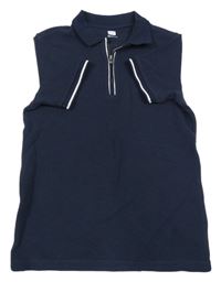 Tmavomodré žebrované polo tričko F&F
