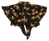 Černá crop lehká halenka s oranžovými květy River Island
