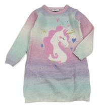 Lila-světlezelené pletené vlněné šaty s jednorožcem Primark